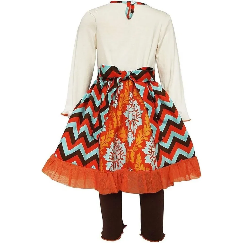 Ann Loren BNWT Girl's‎ Thanksgiving Outfit Chevron Pumpkin Dress Size 6